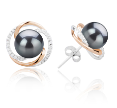 Par de pendientes de perlas Perla de Agua Dulce de calidad AAAA de 8 a 9mm en color Negro