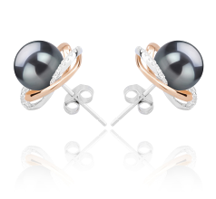 Par de pendientes de perlas Perla de Agua Dulce de calidad AAAA de 8 a 9mm en color Negro