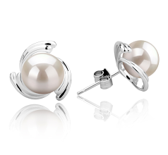 Par de pendientes de perlas Perla de Agua Dulce de calidad AAAA de 8 a 9mm en color Blanco