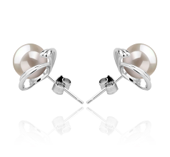 Par de pendientes de perlas Perla de Agua Dulce de calidad AAAA de 8 a 9mm en color Blanco