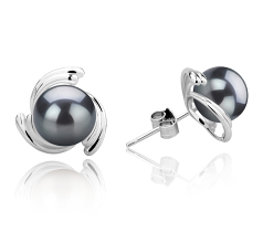 Par de pendientes de perlas Perla Tahití de calidad AAA de 8 a 9mm en color Negro