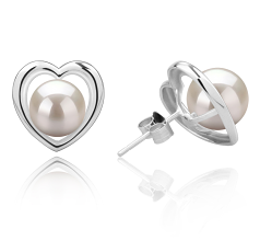 Par de pendientes de perlas Perla de Agua Dulce de calidad AAAA de 8 a 9mm en color Blanco