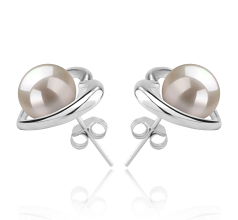 Par de pendientes de perlas Perla de Agua Dulce de calidad AAAA de 8 a 9mm en color Blanco