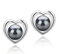 Par de pendientes de perlas Perla Tahití de calidad AAA de 8 a 9mm en color Negro