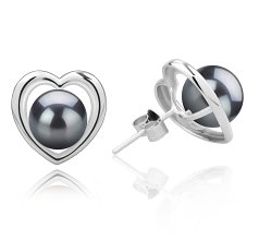 Par de pendientes de perlas Perla Tahití de calidad AAA de 8 a 9mm en color Negro