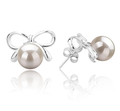 Par de pendientes de perlas Perla de Agua Dulce de calidad AAAA de 8 a 9mm en color Blanco