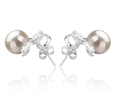 Par de pendientes de perlas Perla de Agua Dulce de calidad AAAA de 8 a 9mm en color Blanco