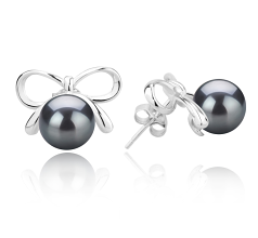 Par de pendientes de perlas Perla Tahití de calidad AAA de 8 a 9mm en color Negro