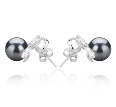 Par de pendientes de perlas Perla Tahití de calidad AAA de 8 a 9mm en color Negro