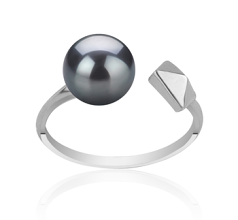 Anillo de perlas Perla de Agua Dulce de calidad AAAA de 7 a 8mm en color Negro
