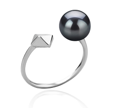 Anillo de perlas Perla de Agua Dulce de calidad AAAA de 7 a 8mm en color Negro