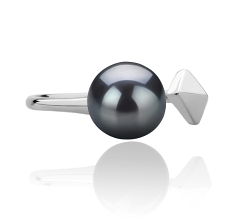 Anillo de perlas Perla de Agua Dulce de calidad AAAA de 7 a 8mm en color Negro