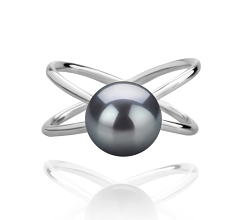 Anillo de perlas Perla de Agua Dulce de calidad AAA de 8 a 9mm en color Negro