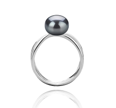 Anillo de perlas Perla de Agua Dulce de calidad AAA de 8 a 9mm en color Negro