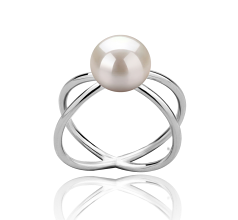 Anillo de perlas Perla de Agua Dulce de calidad AAA de 8 a 9mm en color Blanco