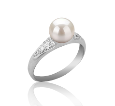 Anillo de perlas Perla de Agua Dulce de calidad AAAA de 6 a 7mm en color Blanco