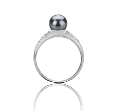 Anillo de perlas Perla de Agua Dulce de calidad AAAA de 6 a 7mm en color Negro