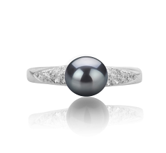 Anillo de perlas Perla de Agua Dulce de calidad AAAA de 6 a 7mm en color Negro