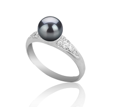 Anillo de perlas Perla de Agua Dulce de calidad AAAA de 6 a 7mm en color Negro