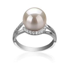 Anillo de perlas Perla de Agua Dulce de calidad AAAA de 9 a 10mm en color Blanco
