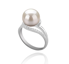 Anillo de perlas Perla de Agua Dulce de calidad AAAA de 9 a 10mm en color Blanco