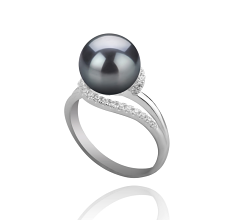 Anillo de perlas Perla Tahití de calidad AAA de 9 a 10mm en color Negro