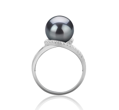 Anillo de perlas Perla Tahití de calidad AAA de 9 a 10mm en color Negro