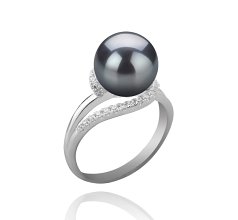 Anillo de perlas Perla Tahití de calidad AAA de 9 a 10mm en color Negro