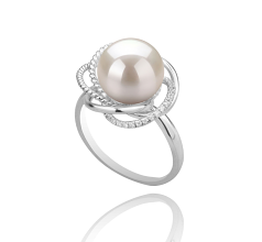 Anillo de perlas Perla de Agua Dulce de calidad AAAA de 9 a 10mm en color Blanco