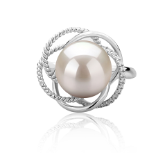 Anillo de perlas Perla de Agua Dulce de calidad AAAA de 9 a 10mm en color Blanco