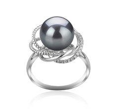 Anillo de perlas Perla Tahití de calidad AAA de 9 a 10mm en color Negro