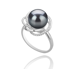 Anillo de perlas Perla Tahití de calidad AAA de 9 a 10mm en color Negro
