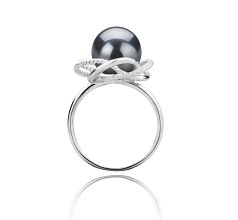 Anillo de perlas Perla Tahití de calidad AAA de 9 a 10mm en color Negro