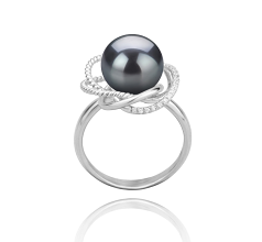 Anillo de perlas Perla Tahití de calidad AAA de 9 a 10mm en color Negro