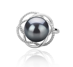 Anillo de perlas Perla Tahití de calidad AAA de 9 a 10mm en color Negro