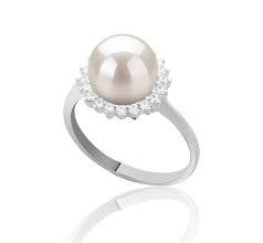 Anillo de perlas Perla de Agua Dulce de calidad AAAA de 8 a 9mm en color Blanco
