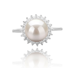 Anillo de perlas Perla de Agua Dulce de calidad AAAA de 8 a 9mm en color Blanco
