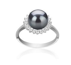 Anillo de perlas Perla de Agua Dulce de calidad AAAA de 8 a 9mm en color Negro