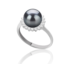 Anillo de perlas Perla de Agua Dulce de calidad AAAA de 8 a 9mm en color Negro
