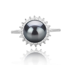 Anillo de perlas Perla de Agua Dulce de calidad AAAA de 8 a 9mm en color Negro