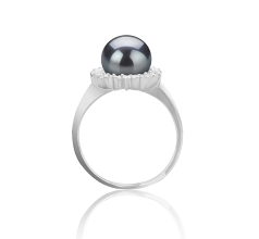 Anillo de perlas Perla de Agua Dulce de calidad AAAA de 8 a 9mm en color Negro