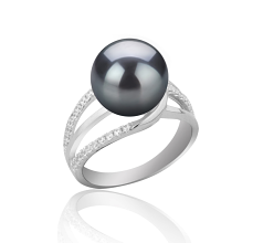 Anillo de perlas Perla Tahití de calidad AAA de 10 a 11mm en color Negro
