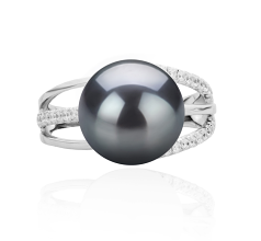 Anillo de perlas Perla Tahití de calidad AAA de 10 a 11mm en color Negro