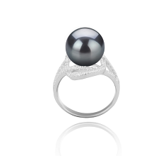 Anillo de perlas Perla Tahití de calidad AAA de 10 a 11mm en color Negro
