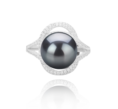 Anillo de perlas Perla Tahití de calidad AAA de 10 a 11mm en color Negro