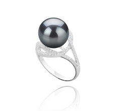 Anillo de perlas Perla Tahití de calidad AAA de 10 a 11mm en color Negro