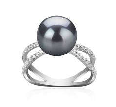 Anillo de perlas Perla Tahití de calidad AAA de 9 a 10mm en color Negro