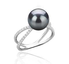 Anillo de perlas Perla Tahití de calidad AAA de 9 a 10mm en color Negro