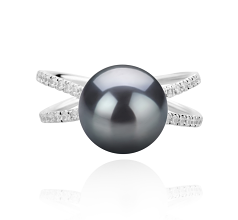 Anillo de perlas Perla Tahití de calidad AAA de 9 a 10mm en color Negro