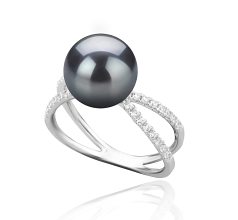 Anillo de perlas Perla Tahití de calidad AAA de 9 a 10mm en color Negro